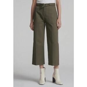rag & bone Lora Dark Olive Army Green High Waist Wide Leg Belted Crop Pants, 4